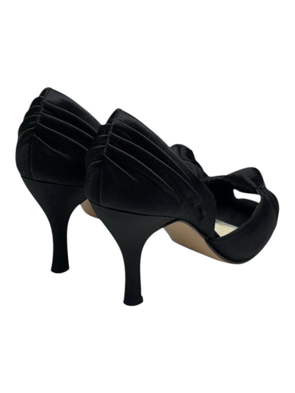 White House Black Market WHBM ❁ Satin Knot Peep Toe D’Orsay Heels ❁ Black 6M ❁ - Picture 4 of 16